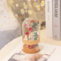Preserved flower glass dome gift rose dry flower home decor birthday present for women friends - Small Finished Orange Barbie Bubble (8*17) (Includes String Lights, Gift Bag and Greeting Card)