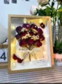 Konservierte rote Rosen Trockenblumen Bilderrahmen mit romantischem LED Licht Geschenk - Freude 12 Rosen + A4 Holzfarbe Rahmen