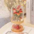 Preserved dried rose glass dome ornament romantic gift home decor desktop flower display - Large Finished Orange Barbie Bubble (10*22) (Includes String Lights, Gift Bag, Greeting Card)