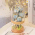 Ewige gedroogde roos glazen koepel cadeau romantische verjaardag huis bureau decoratie - Groot afgewerkt product in ijsblauw (10*22) inclusief cadeauset