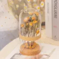 Glazen koepel van gedroogde gele rozen met kurkbasis voor huisdecoratie en cadeau. - Groot afgewerkt product in Dreamy Bubble (10*22) inclusief cadeauset