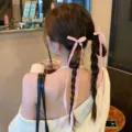 Sweet velvet ribbon hair claw clip, pink ballet bow hair accessory for charming daily wear. - Pink