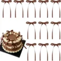 Brown ribbon bows cake decoration set detail view, perfect for wedding, engagement and party. - 1*8*15cm / Brown