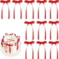 Red Ribbon Bow Cake Topper Birthday Party Wedding Scene Decoration Accessories - 1*8*15cm / Red