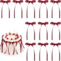 Red satin ribbon bows for cake decoration wedding party backdrop hanging ornaments 30pcs - 1*8*15cm / Burgundy