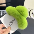 Grande molletta per capelli verde soffice accessorio di peluche per capelli invernali donna - Verde