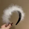 White fluffy ostrich feather headband elegant autumn winter hair accessory for women styling - Fluffy Wide Headband / White