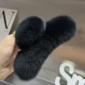 Grande pinza de pelo de peluche negro, accesorio de pelo de pelo sintético invierno. - Negro