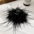 Schwarze feder haarklammer für damen, flauschige große klaue herbst winter haaraccessoires - Schwarze Feder Haarklammer 10cm