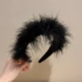 Black feather headband for women winter fluffy hair hoop elegant fashion hair accessories - Wide Headband / Black