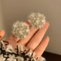Snowflake rhinestone fur hair clip detail shot, cute winter side clip hair accessory. - Pom Pom Style Right-Angle Pearl Clip, 1 Pc
