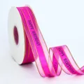 2.5cm wide pink chiffon ribbon with gold edge, printed happy birthday for gift and flower wrapping. - Silver and Black Print / Rose Red