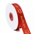 Nastro in poliestere rosso 2.5cm con stampa cuore oro per confezioni regalo di San Valentino. - Rosso