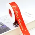 Red Christmas ribbon roll with gold foil Merry Christmas text for holiday craft gift wrapping DIY - Bright Red Large Christmas Tree Merry Christmas 2.5cm 25 Yards