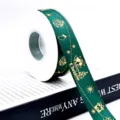 Rotolo di nastro natalizio verde con stampe dorate per confezioni regalo e decorazioni festive. - Verde Scuro Albero di Natale Campana Merry Christmas 2.5cm 25 Yards