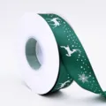 Nastro natalizio verde con cervi bianchi e fiocchi di neve per confezioni regalo fai da te. - Verde Scuro Alce Fiocco di Neve 2.5cm 25 Yards