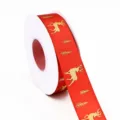 Rotolo di nastro natalizio rosso con stampa di renna e abete dorati per decorazione artigianale. - Rosso Alce 2.5cm 25 Yards