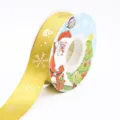 Nastro natalizio dorato in rotolo con bobina di Babbo Natale per confezioni regalo e decorazioni - Giallo Pupazzo di Neve Albero di Natale Fiocco di Neve 2.5cm 25 Yards