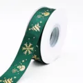 Nastro natalizio verde in rotolo con fiocchi di neve dorati per pacchi regalo fai da te. - Verde Scuro Pupazzo di Neve Albero di Natale Fiocco di Neve 2.5cm 25 Yards