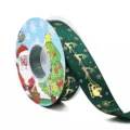 Rotolo di nastro natalizio verde scuro con renne dorate per decorazioni fai-da-te e artigianato. - Verde Scuro 2.5cm 25 Yards Babbo Natale Alce