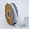 2.5cm sheer organza ribbon with satin edge and print for gift wrapping, cake and floral bows. - Silver Gray