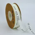 2.5cm white sheer organza ribbon with Just For You print, perfect for gift wrapping and cake boxes. - Beige
