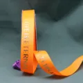 Orange grosgrain ribbon with gold stamped English text for floral bouquets and gift packaging. - Orange