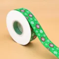 Cinta de grosgrain verde navideña estampada con copos de nieve cinta decorativa de regalo - Estampado de Copos de Nieve / Verde