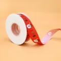 Red Christmas grosgrain ribbon roll with Santa print for holiday gift wrapping and decor - Santa Lettering Print / Red
