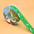 Christmas grosgrain ribbon, green holiday pattern print spool, festive wrapping decorative band. - Santa Hat Print / Green
