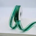 Ruban en filet vert foncé à bord doré avec impression pour emballage cadeau et déco - Vert Foncé