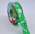 Christmas ribbon roll with snowman and tree pattern for holiday gift wrapping decoration - Snowman Print / Green