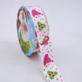 Christmas grosgrain ribbon roll, 2.5cm width, Santa and holiday pattern for gift wrapping. - Santa Hat Print / Pink