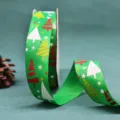 Green Christmas tree print grosgrain ribbon, 2.5 inch fabric for holiday gift wrapping decor. - Christmas Tree Print / Green