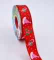 Red Christmas grosgrain ribbon roll with cute holiday print for gift packaging and tree decor. - Santa Hat Print / Red