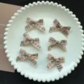 Sweet preppy style plaid ribbon bow hair clips set, cute tartan hair accessories for daily use. - Khaki Plaid