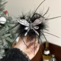 Black feather hair claw clip with silver liquid butterfly design, stylish and trendy hair accessory. - Dragonfly Claw (7.5cm) / Black Feather