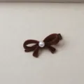Brown velvet bow hair clip with faux pearl, cute side clip for women and girls daily styling. - Large Bow Duckbill Clip / Coffee