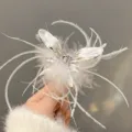 Silver liquid butterfly hair claw clip with white feathers, fairy style hair accessory. - Dragonfly Claw (7.5cm) / White Feather