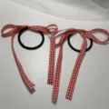 Red white gingham bow hair scrunchies cute ribbon hair ties for women and girls daily wear - Ribbon Hair Tie / Red