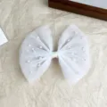 White mesh pearl bow hair clip elegant princess hairpin for girls stage performance accessories - White