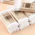 Bastoncillos de algodón de madera desechables 80 uds doble cabezal bastoncillos para maquillaje - Pack de 30
