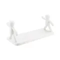 White wall shelf with cute human figures design, perfect adhesive bathroom and kitchen storage. - White