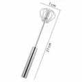 Stainless steel semi-automatic hand press whisk for beating eggs and cream, durable kitchen tool. - Semi-Automatic Egg Beater / 10"