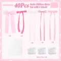 40 stuks satijnen lint strikken set met 5 stijlen, roze DIY wanddecoratie en feestaccessoires. - 40-Delige Set met Spelden