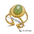 Detail view of vintage stainless steel ring with green gemstone and 1.8cm diameter - 1.8cm / Green Stone Hammered
