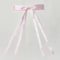 Pink satin ribbon bow hair clip with long double tails, sweet and cute daily accessory. - Pink