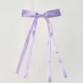 Light purple satin ribbon bow hair clip with elegant double streamers for sweet style. - Purple