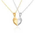 Magnetic heart couple necklaces in gold and silver finish with geometric facets - Gold and Silver
