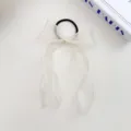 Witte organza strik haarrekkie met lange linten, elegante zoete paardenstaart haaraccessoire. - Beige